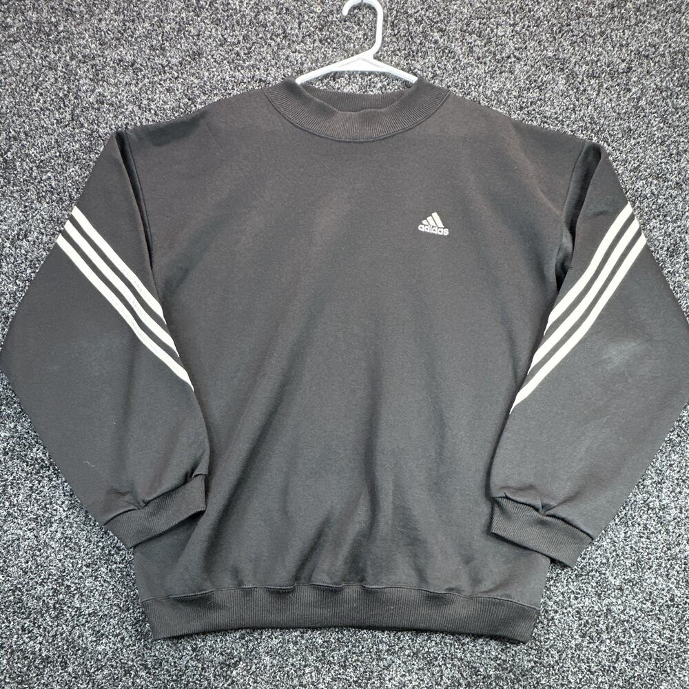 Adidas 3 Stripes Crewneck Sweatshirt Black Performance Logo Pullover No Tag